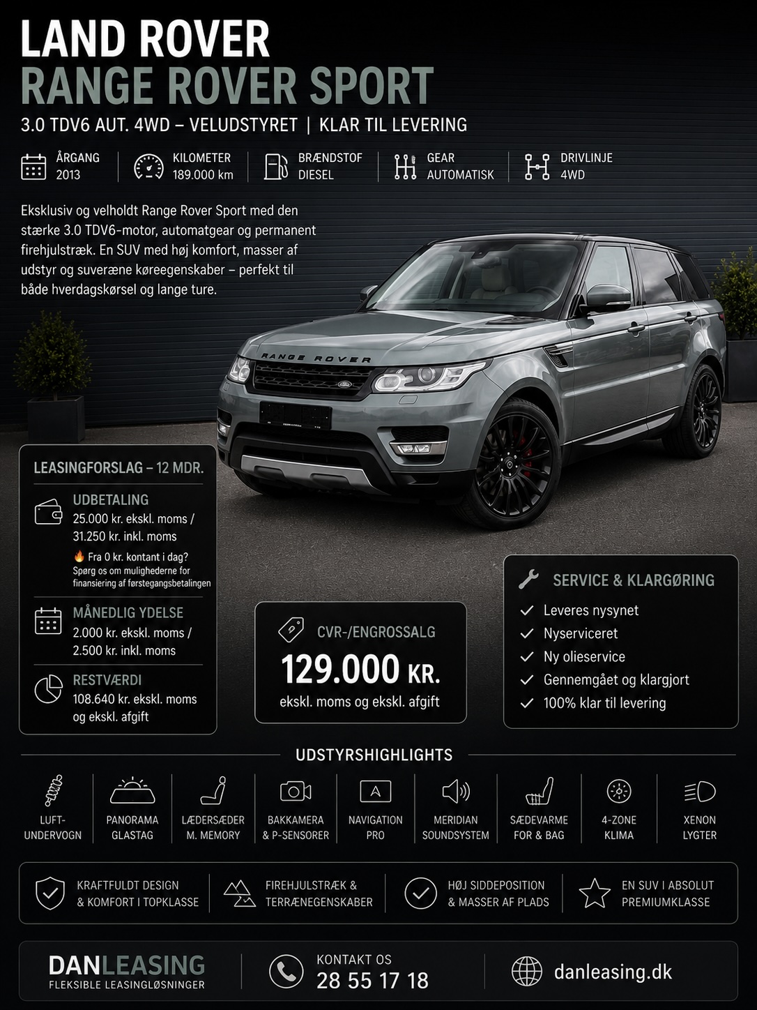 🚙 LAND ROVER RANGE ROVER SPORT 3.0 TDV6 Aut. 4WD - Veludstyret | Luftundervogn | Glastag | Klar til levering